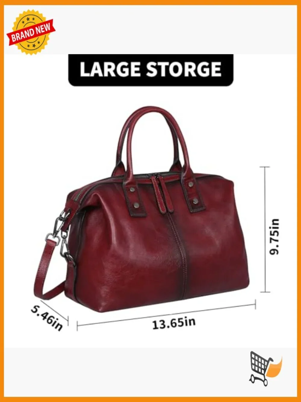 Genuine Leather Satchel Tote Bag Large Capacity Handbag Cross Body